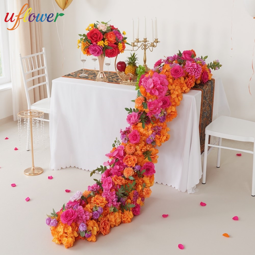 Flower Wall Panel - Uflower 1/2M Bunga Mawar Oranye Hydrangea