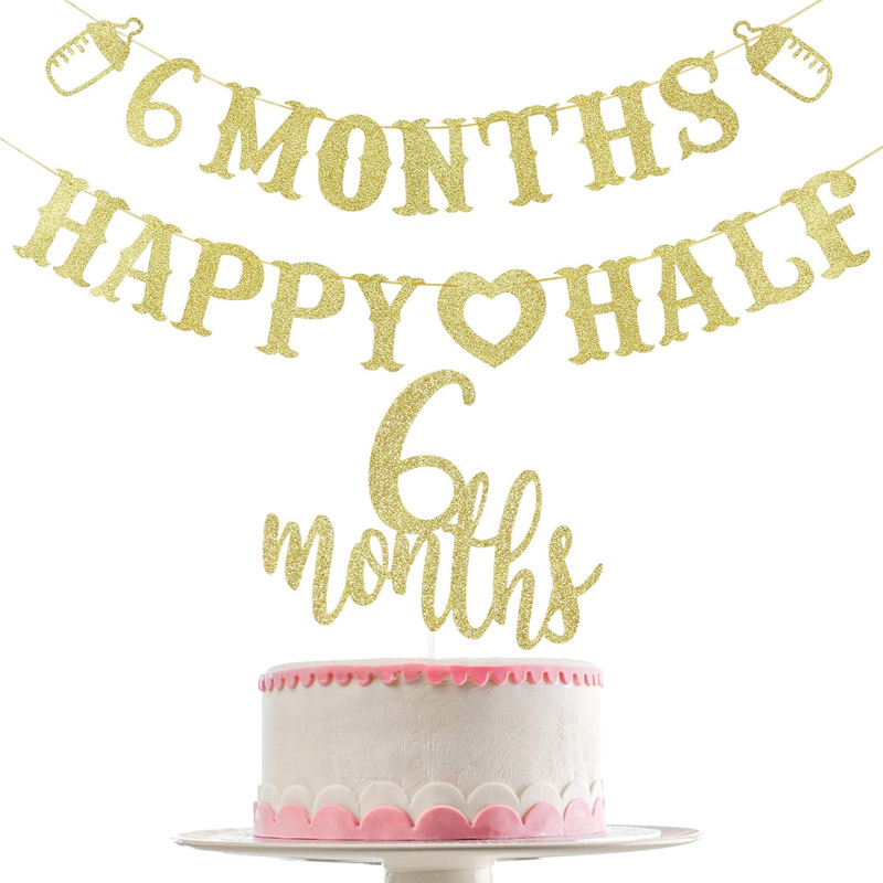 Banner 6 Bulan Happy Half Bann - Party Banner Gold ulasan dan harga